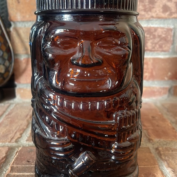 Vtg Dutch Masters The Chieftain Brown Amber Glass Indian Jar Humidor Canister - Picture 2 of 8
